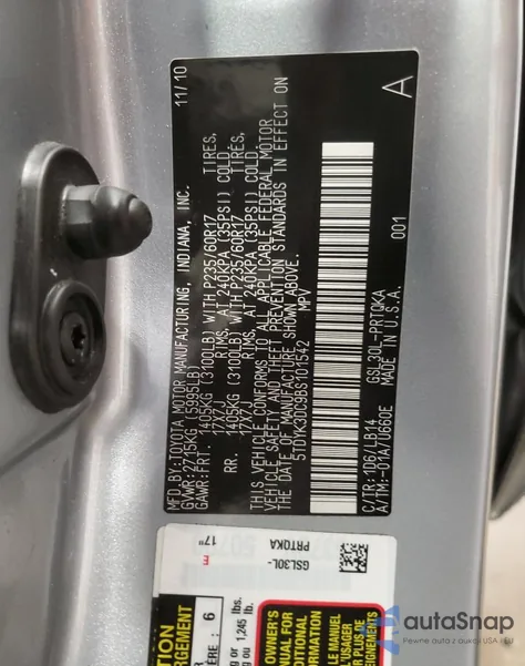 2011 Toyota Sienna Xle из США, поврежденный, VIN 5TDYK3DC9BS101542